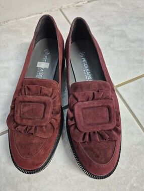 ✨ PETER KAISER BALANCED BURGUNDY SUEDE RUFFLE BUCKLE LOAFERS ✨